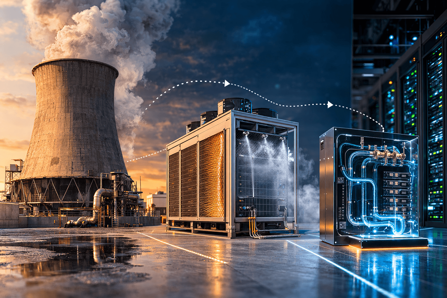 Evolution of data center cooling from cooling towers to evaporative systems to liquid cooling