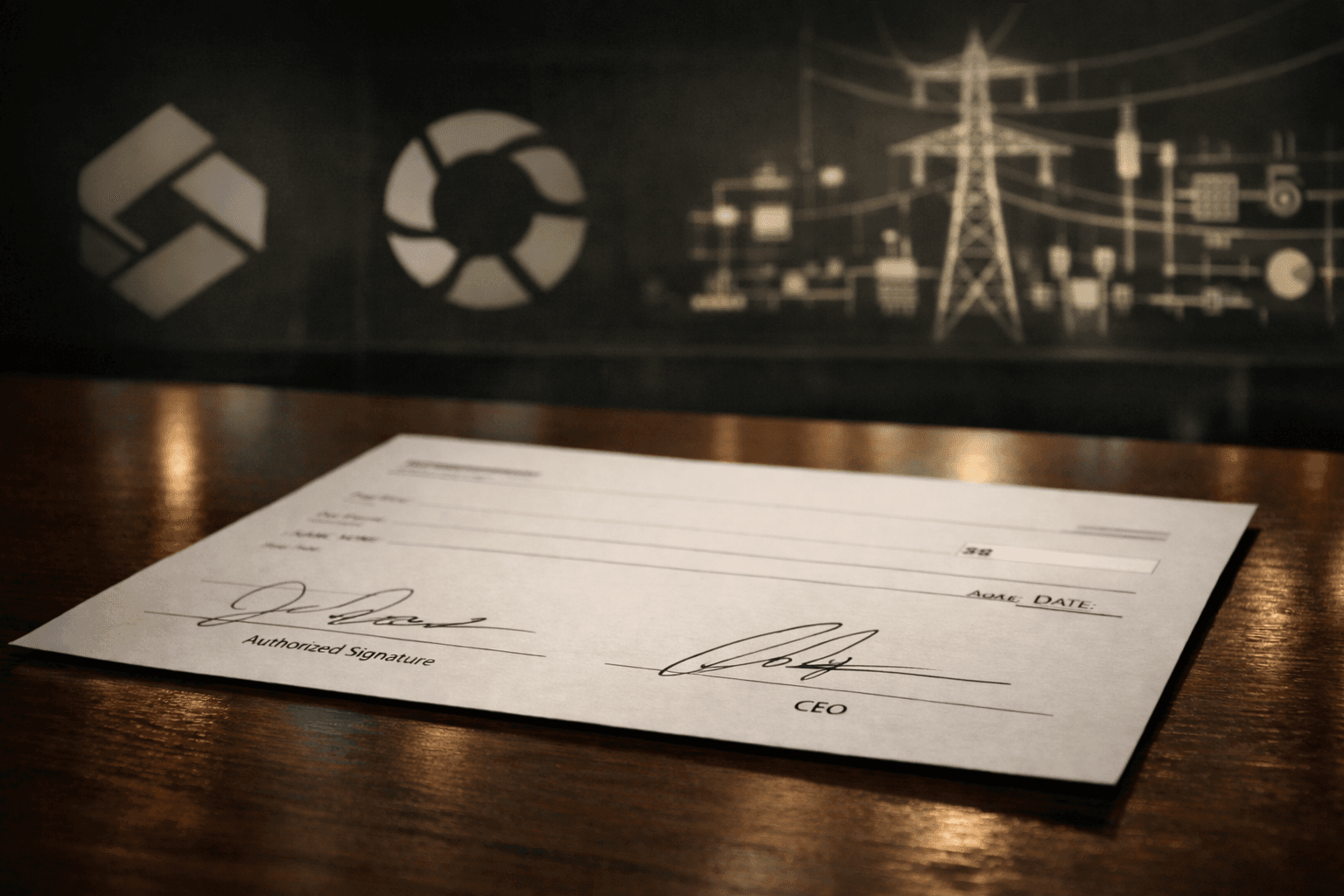 A signed corporate agreement with power grid infrastructure in the background