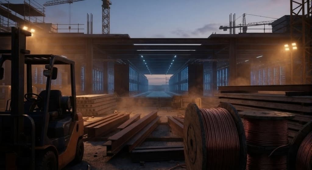 AI infrastructure data center with 'For Lease' sign - representing the AI bubble debate