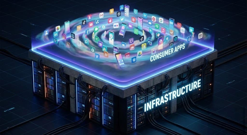 Consumer Apps floating above Infrastructure - illustrating the two layers of the AI market